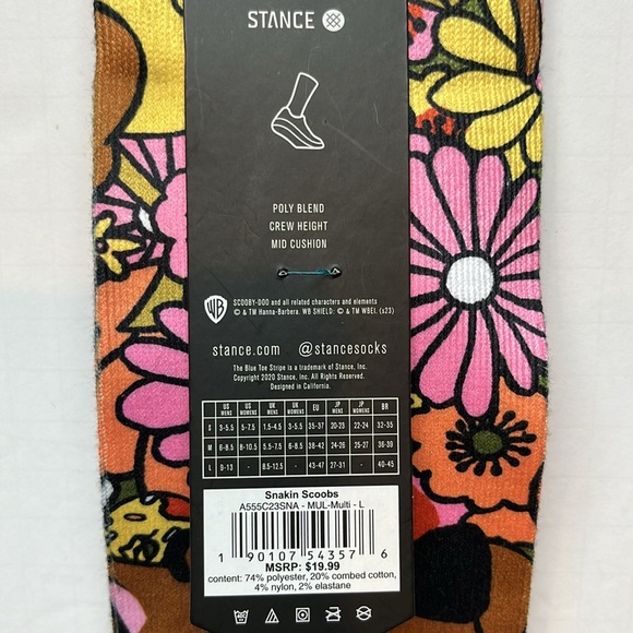 STANCE X Scooby-Doo Snackin Scoobs Floral Crew Casual Socks Men's SZ L 9-13 - Picture 7 of 11